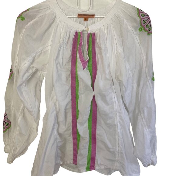 Roberta Freymann Roller Rabbit Peasant Blouse Small White Embroidered Boho - Picture 9 of 9